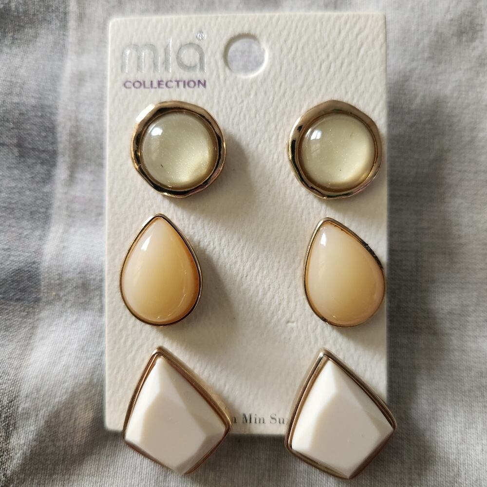 Mia Collection By‎ kim Min Sun 3 pair beautiful Neutral Tone stone earrings